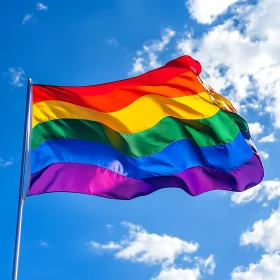 Pride Flag Against a Cloudy Sky