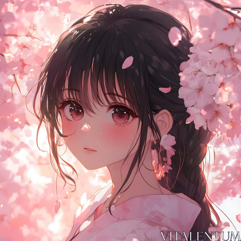 AI ART Anime Girl with Cherry Blossoms