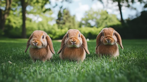 Charming Trio of Rabbits in a Meadow