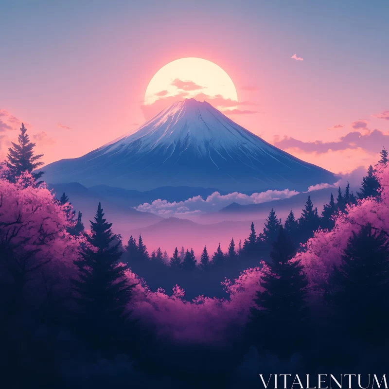 Pink Sunset Over Mountain Peaks AI Image