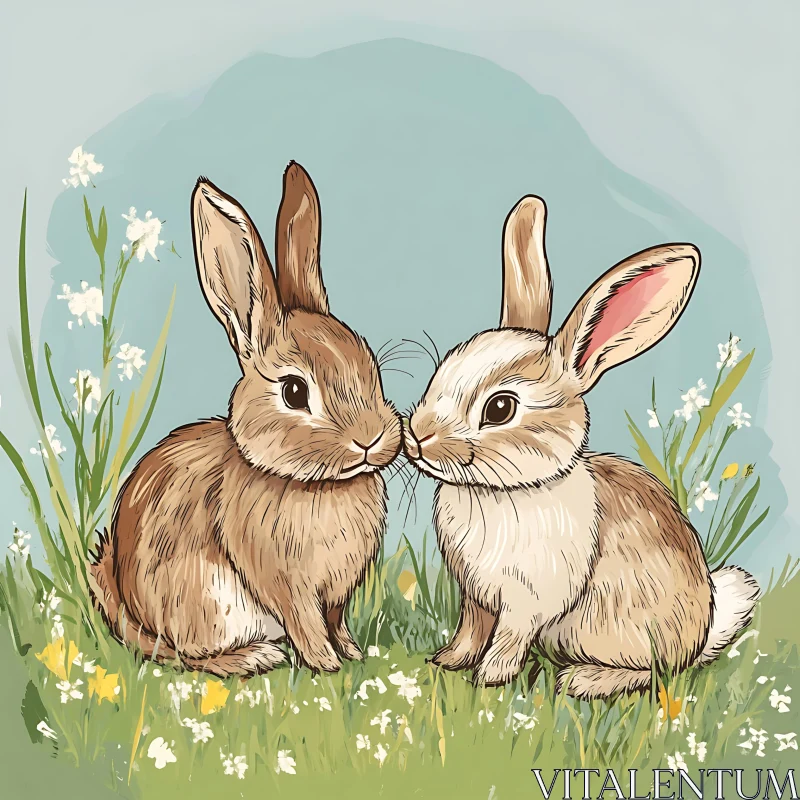 AI ART Rabbit Pair Illustration