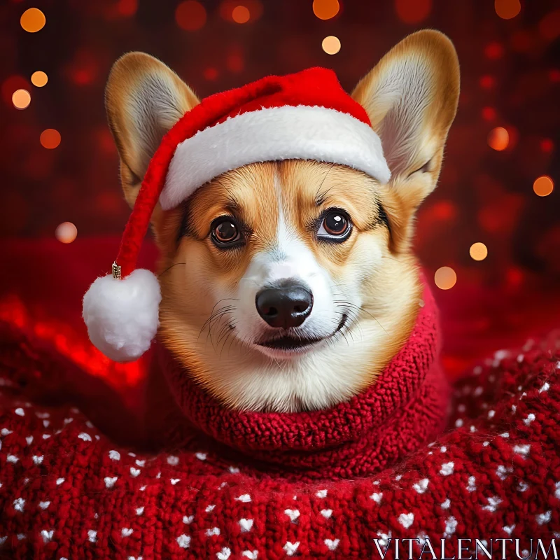 Festive Corgi with Santa Hat and Sweater AI Image