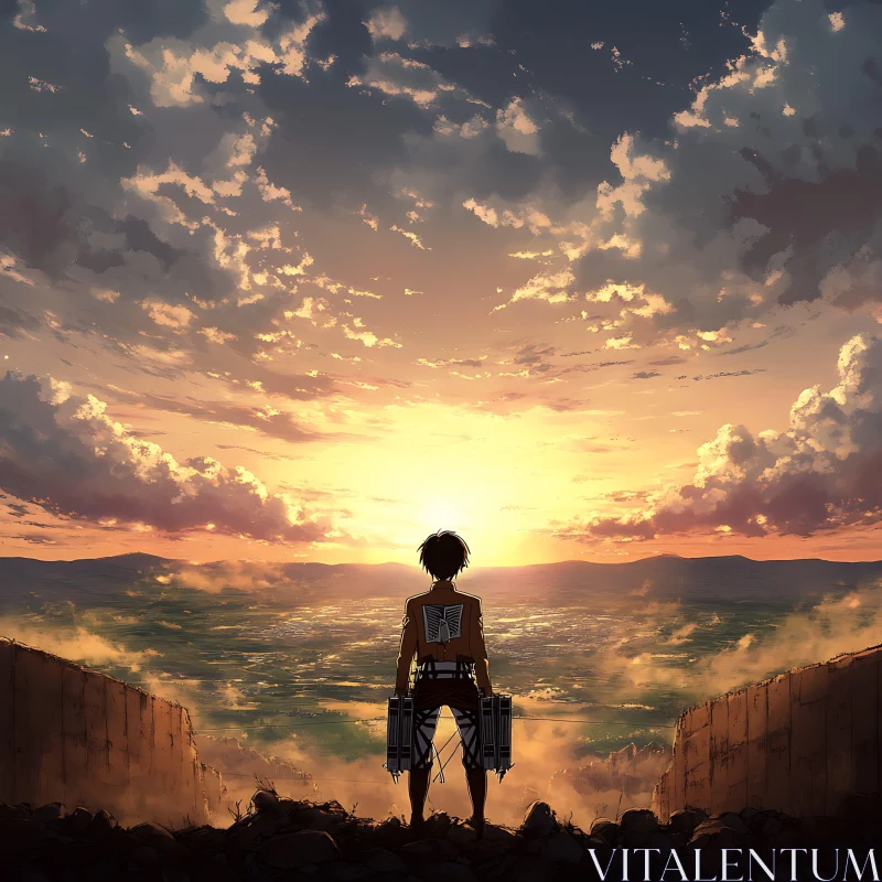 Breathtaking Anime Sunset Over Expansive Landscape AI Image