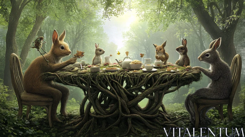 Whimsical Tea Party in the Woods AI Image