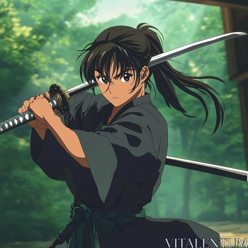 Samurai Anime Character in Action Pose AI Image