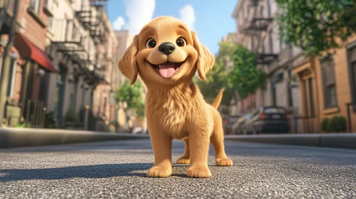 Joyful Animated Puppy in the City