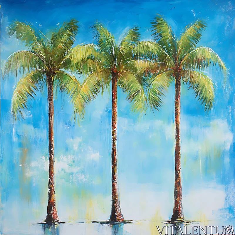 Tranquil Palm Trees Under Blue Skies AI Image