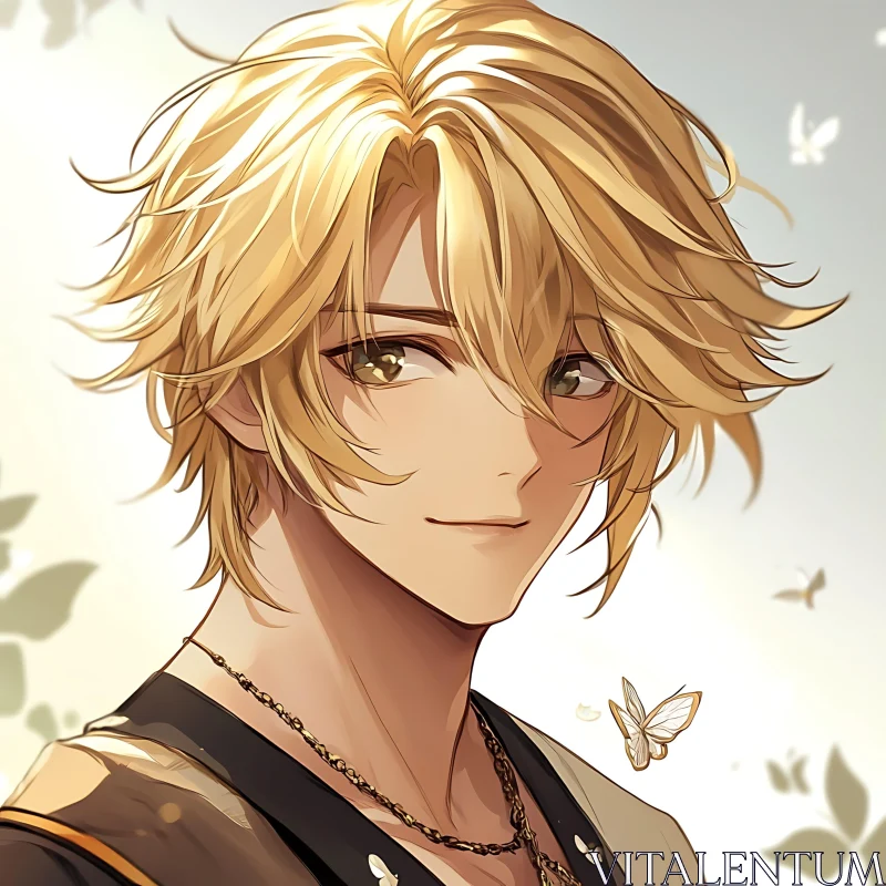 AI ART Serene Anime Portrait with Butterfly