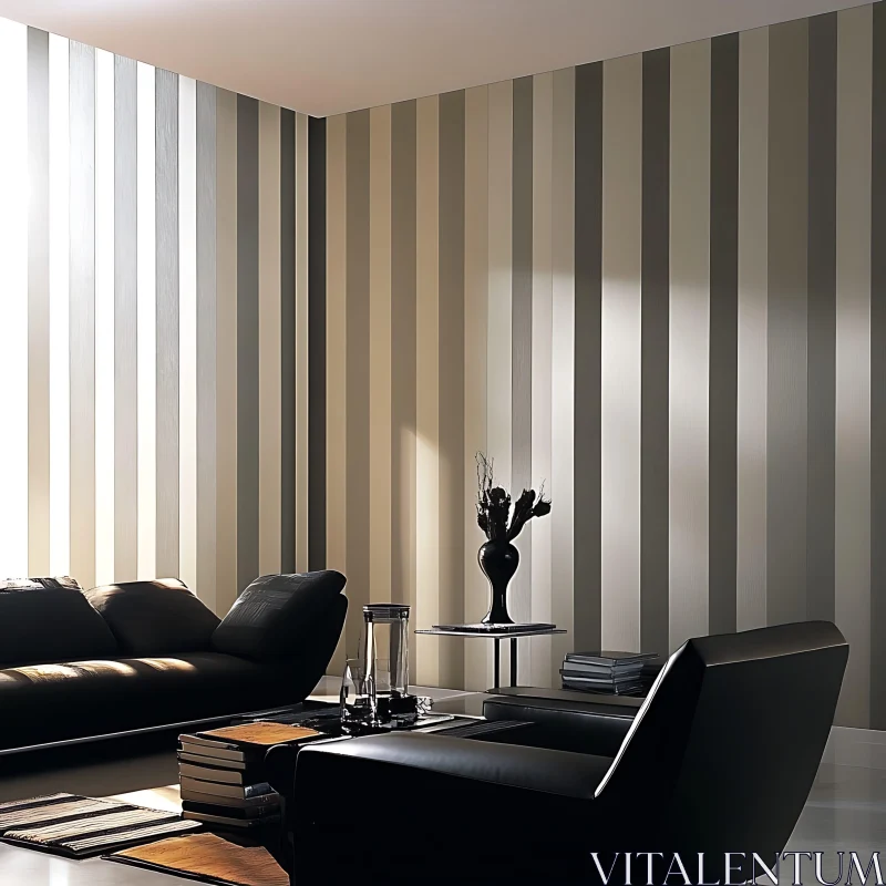 AI ART Modern Living Room with Striped Walls