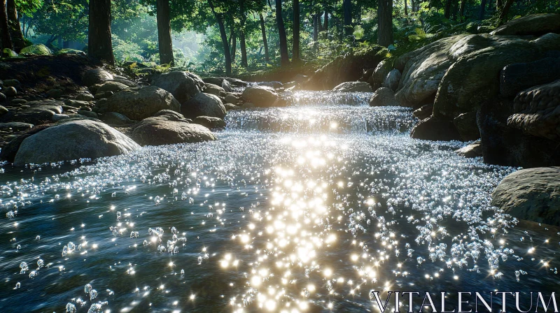 AI ART Glittering Stream in a Lush Forest