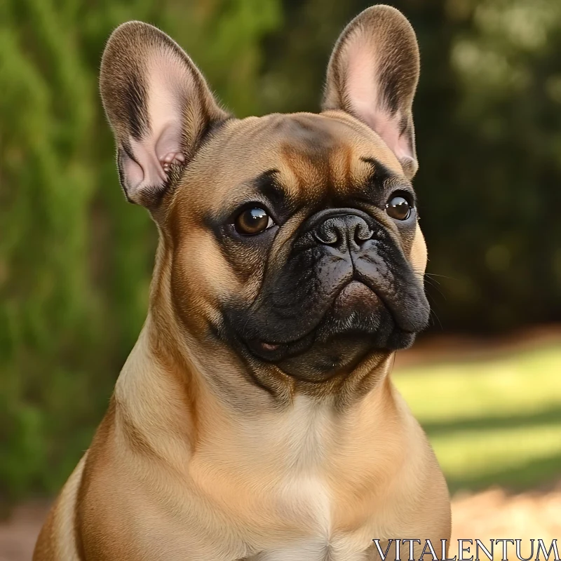 Close-Up of a French Bulldog in Nature AI Image