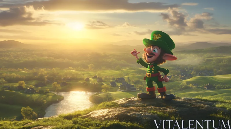 Leprechaun's Golden Hour Vista AI Image