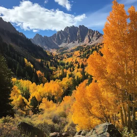 Autumnal Mountain Vista with Golden Trees