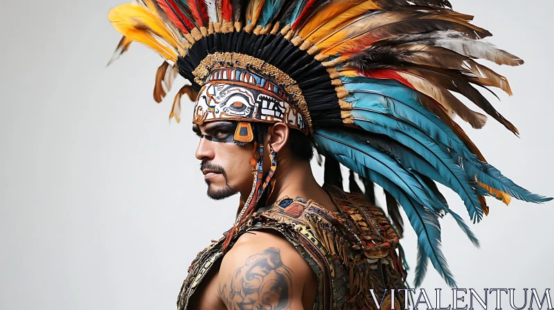 AI ART Man in Traditional Feathered Headdress