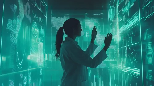 Woman Interacting with Data Display