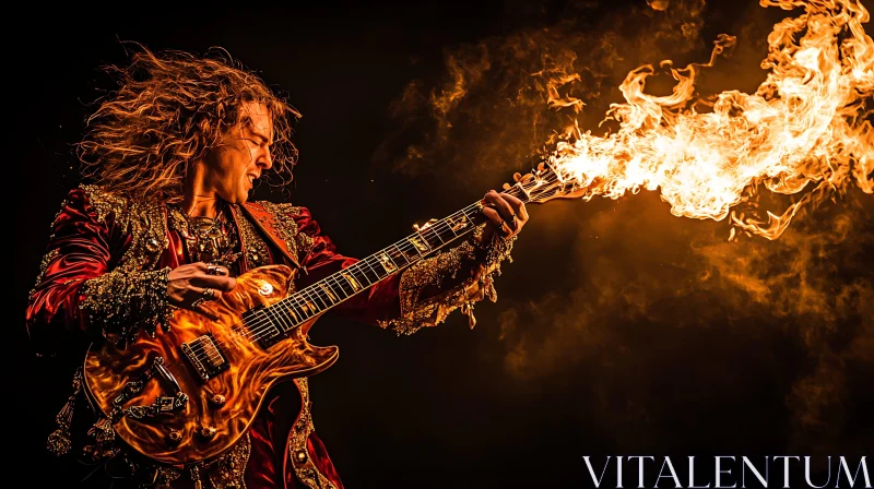 Flaming Guitarist Art Piece AI Image