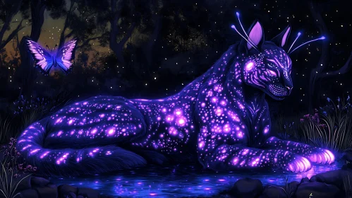 Glowing Cat in Starry Night
