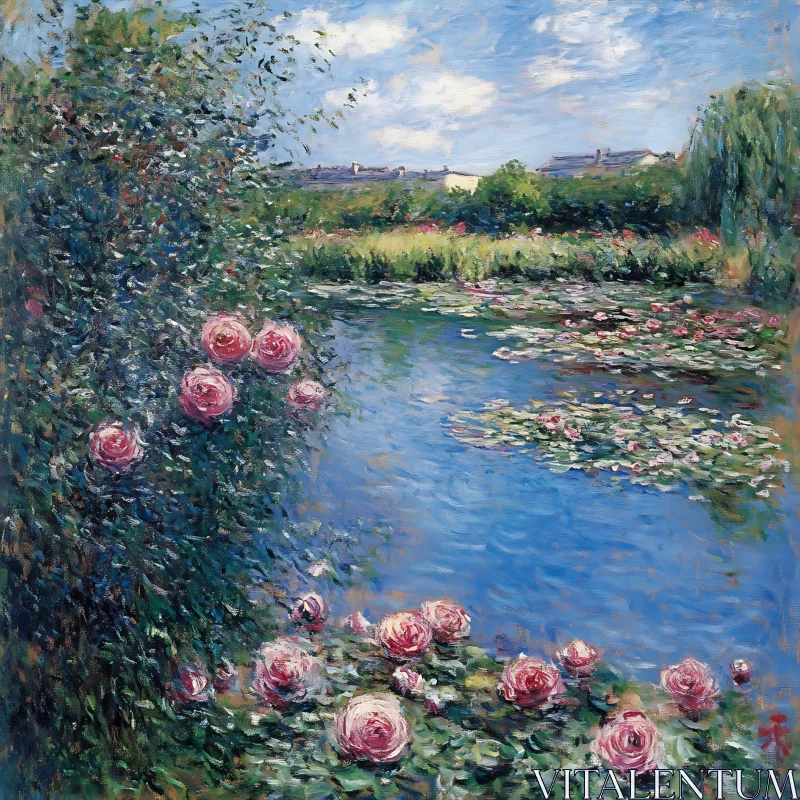 Water Lilies and Roses AI Image