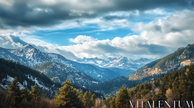 Snowy Mountain Peaks Landscape View AI Image