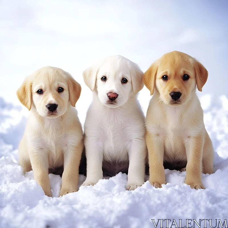 Cute Puppies in Winter Snow Scene AI Image