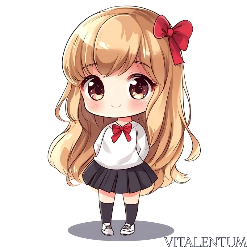 Adorable Chibi Girl in School Uniform AI Image