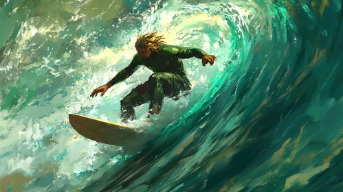 Ocean Wave Surfing Illustration