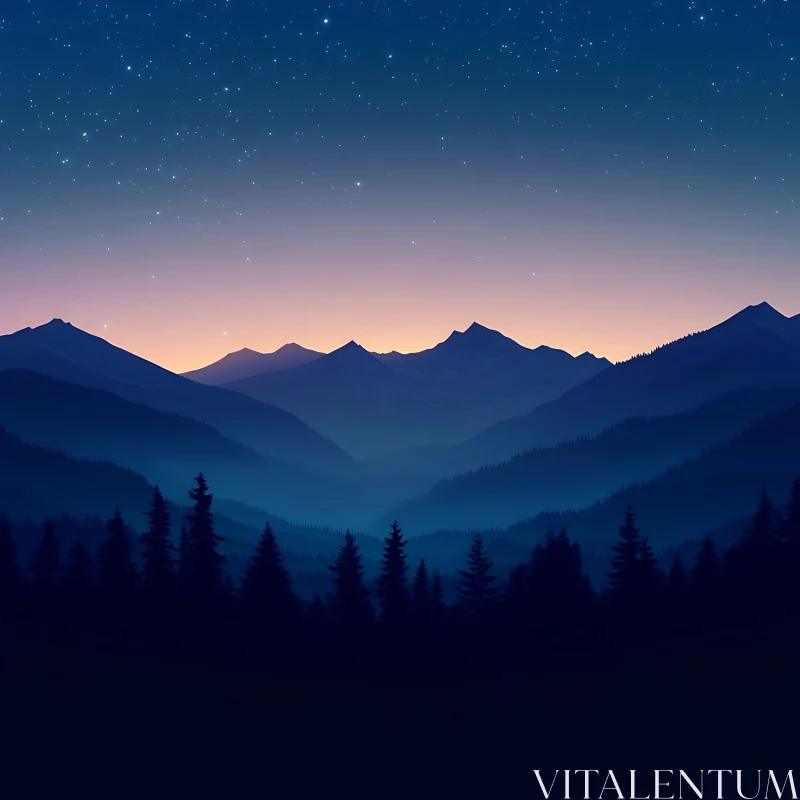 AI ART Peaceful Mountain Landscape at Night