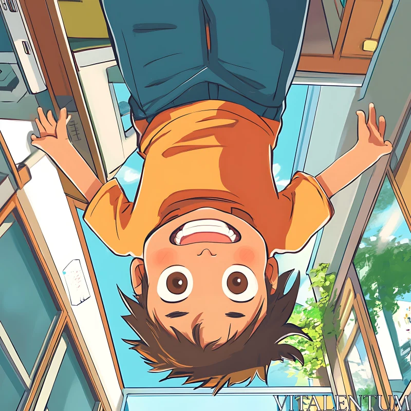 AI ART Anime Child Hanging Upside Down