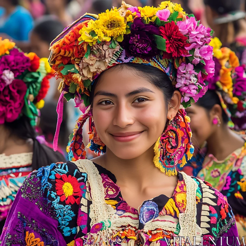 Colorful Portrait of Woman with Flowers AI Image