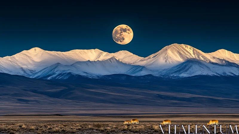 Snowy Peaks Under the Moon AI Image