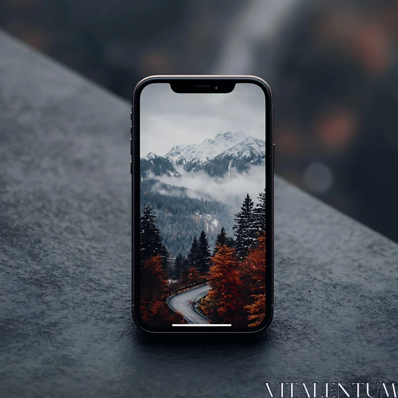 Serene Mountain Landscape on Mobile AI Image