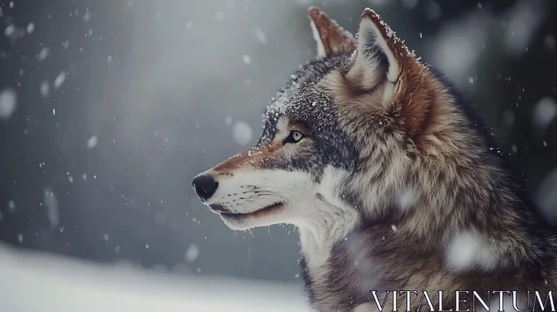 AI ART Snowy Wolf Profile in Winter