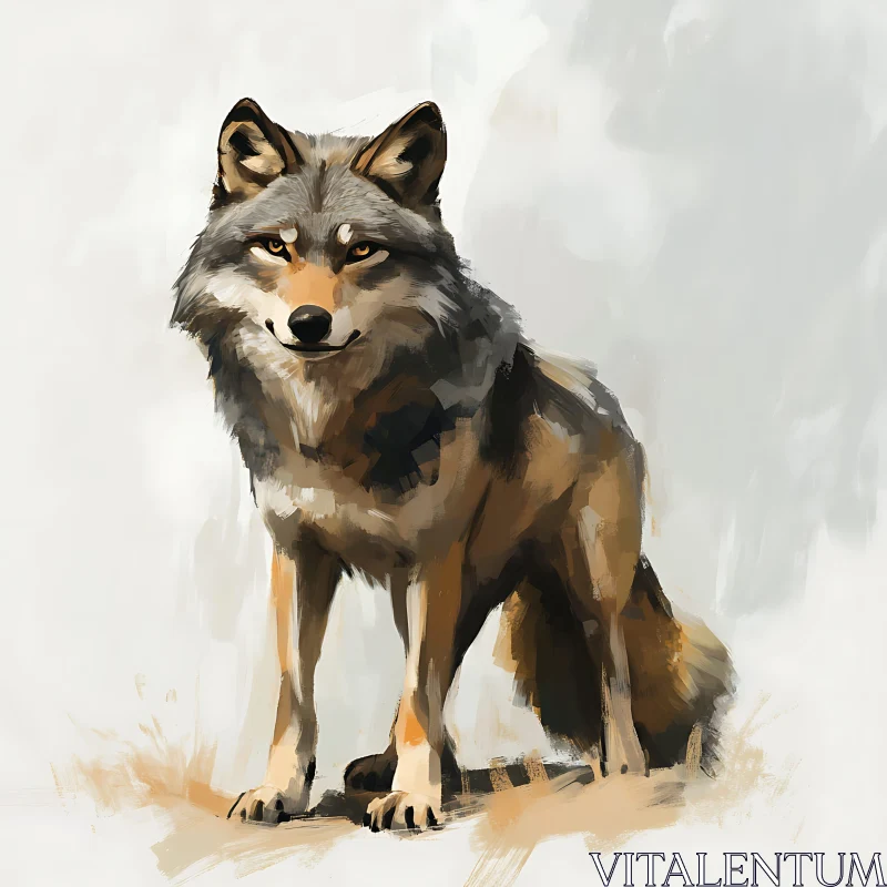 AI ART Seated Wolf Painting - Wildlife Illustration