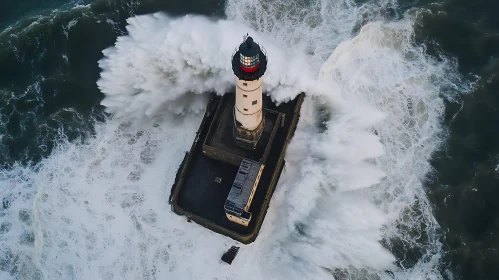 Ocean's Fury: Lighthouse Battling the Waves