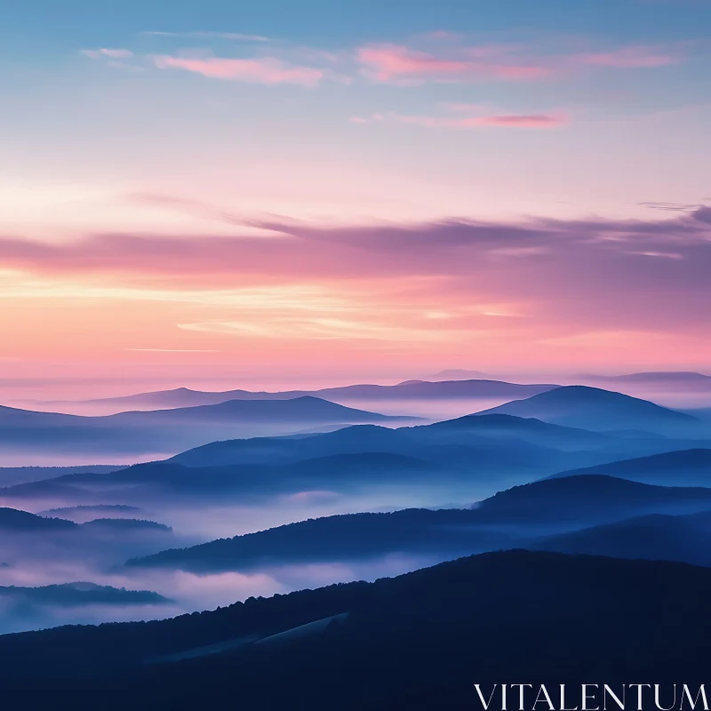 Misty Mountain Range Under Dawn Sky AI Image