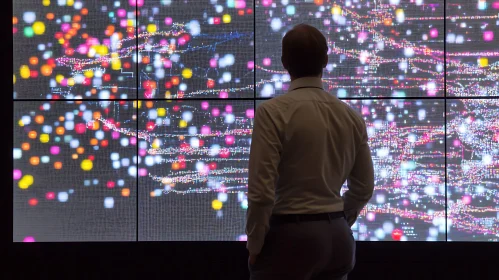 Man Observing Complex Data Visualization