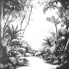 Black and White Tropical Jungle Illustration