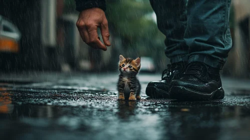 Kitten Encounter in the Rain