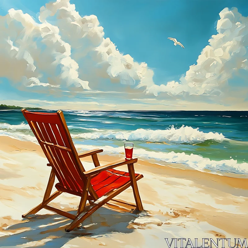 Red Chair on Sandy Beach AI Image