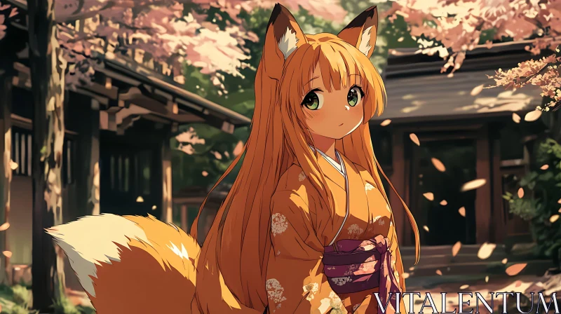 AI ART Anime Fox Girl in Springtime Setting