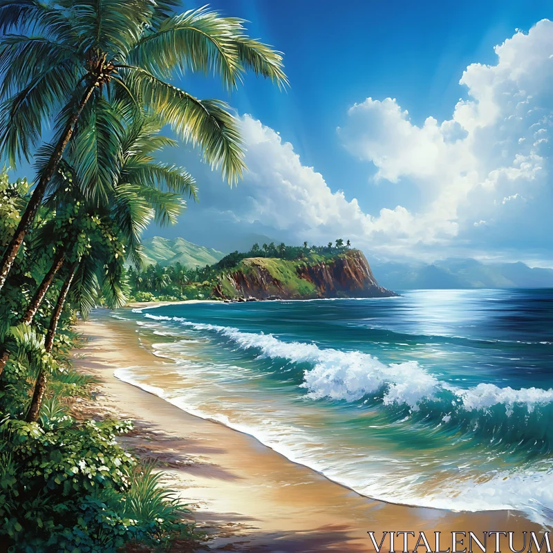 Island Beach with Palms AI Image