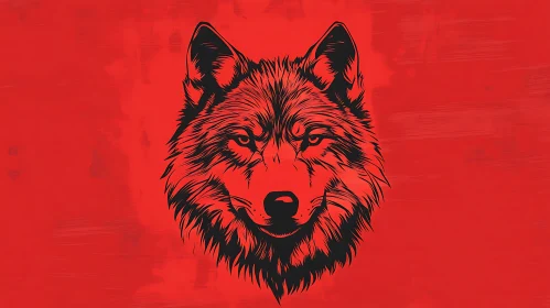 Wolf Silhouette on Red - Fierce Animal