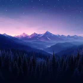 Starry Night Over Mountain Landscape