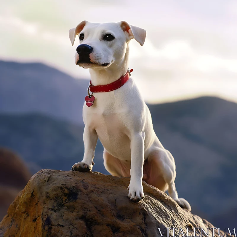 Majestic White Dog on Rock AI Image