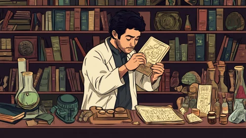 Researcher Studying Old Text
