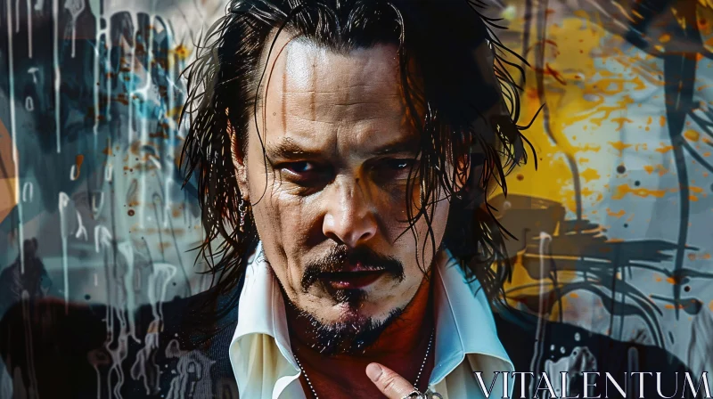 AI ART Johnny Depp in Front of Abstract Art