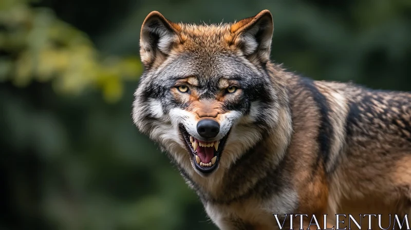 Furious Wolf Growling, Close-up Portrait AI Image