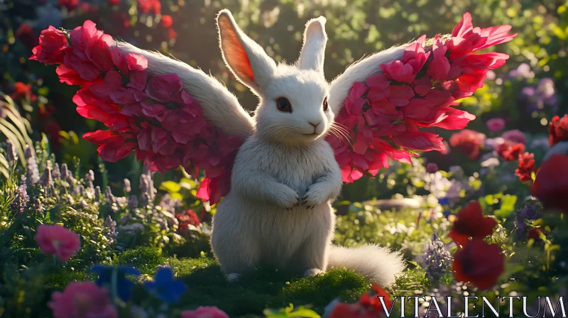 Whimsical Bunny with Floral Wings AI Image