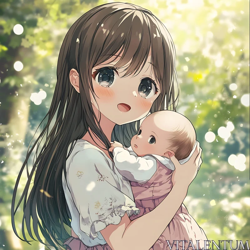 AI ART Tender Anime Scene of Girl Holding Baby