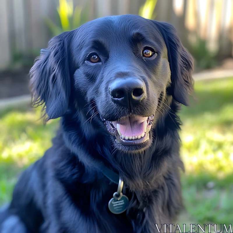 Happy Black Dog Portrait in Garden AI Image